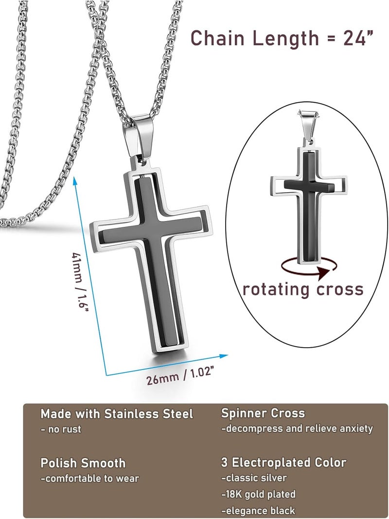 PiercingJ Cross Necklace Black Gold Silver Rotating Pendant Crucifix Necklaces For Him Men's Christmas Birthday Gift - Image 1